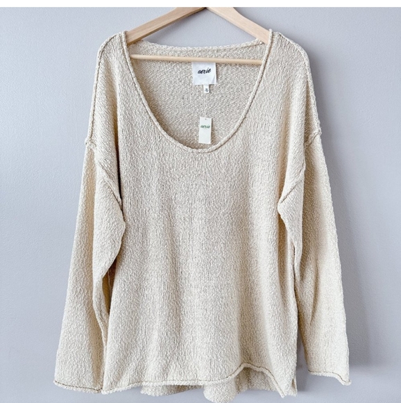 Aerie Cream Scoop Neck Sweater - Picture 1 of 4